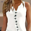 Women's Floral Print Tank Top - Casual Sleeveless V-Neck Summer Wear   OAXG White / S