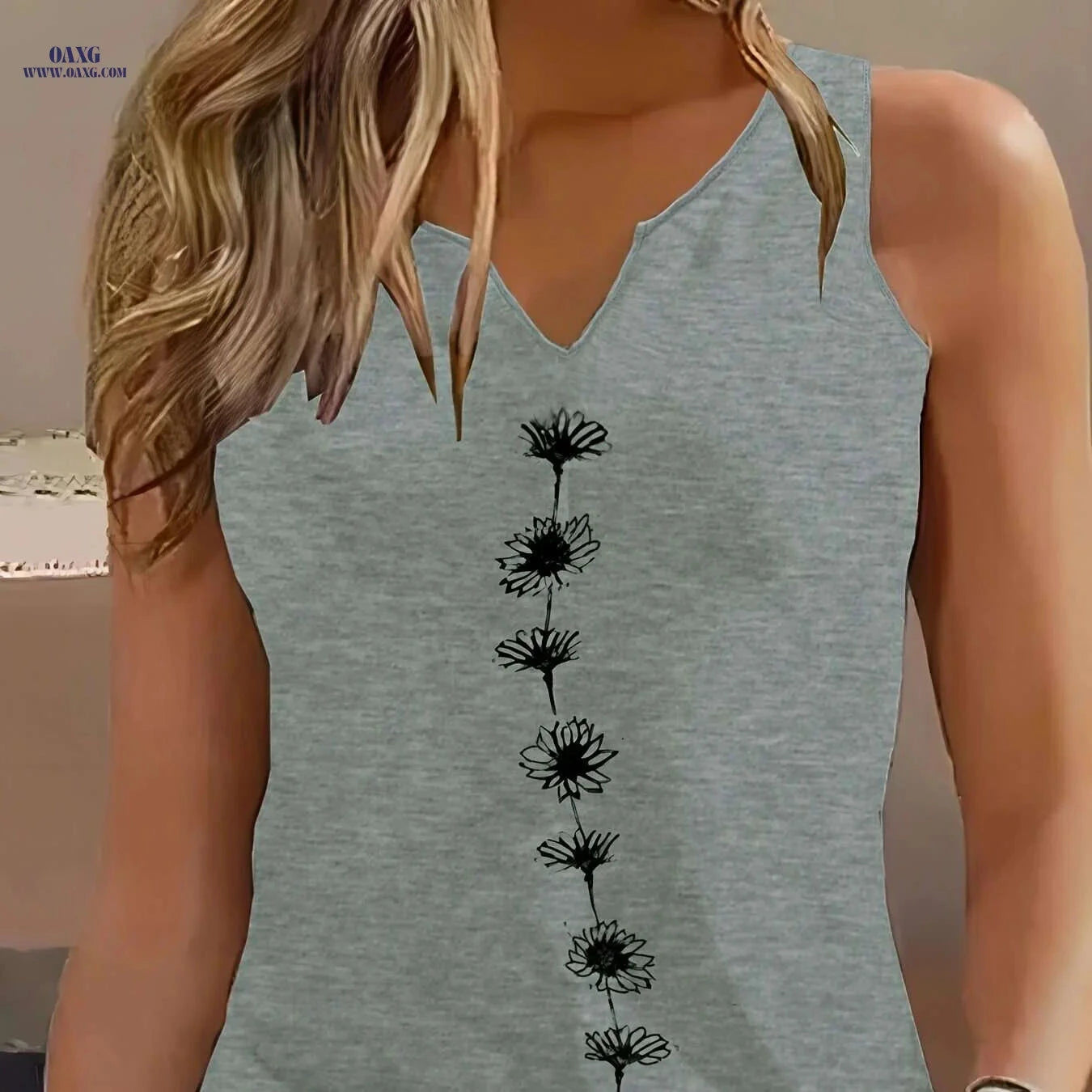 Women's Floral Print Tank Top - Casual Sleeveless V-Neck Summer Wear   OAXG White / S