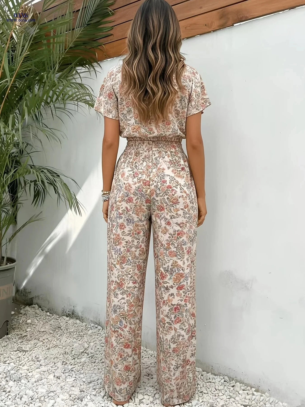Women's Floral Print Vacation Set - Casual Loose-Fit Top & Pants   OAXG Mixed colors / S