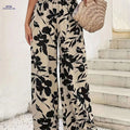 Women's Floral Print Wide-Leg Pants - High-Rise, Casual Style   OAXG Apricot / S