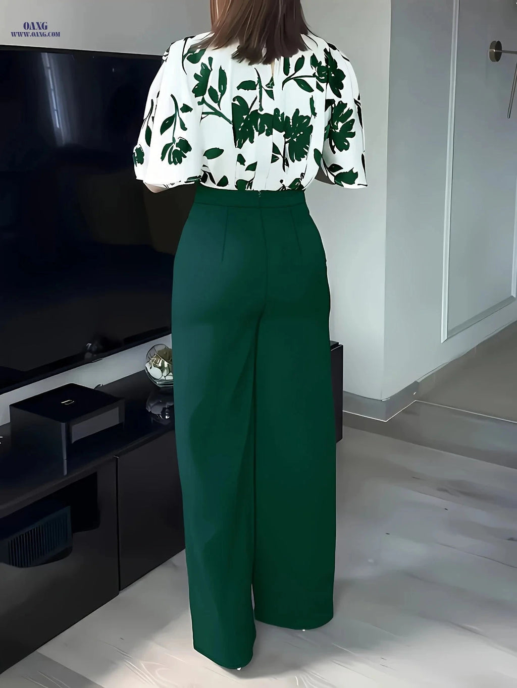 Women's Floral Printed Elegant Commuter Shirt Set - Spring/Summer   OAXG Black / S