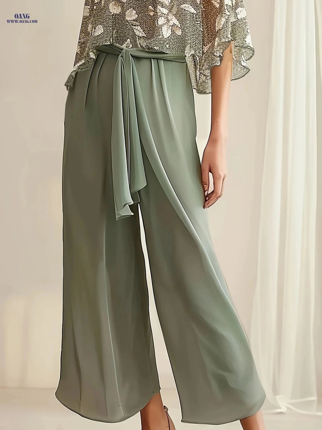 Women's Floral Shirt and Pants Set - Vacation Style, Semi-Sheer   OAXG Mixed colors / XS