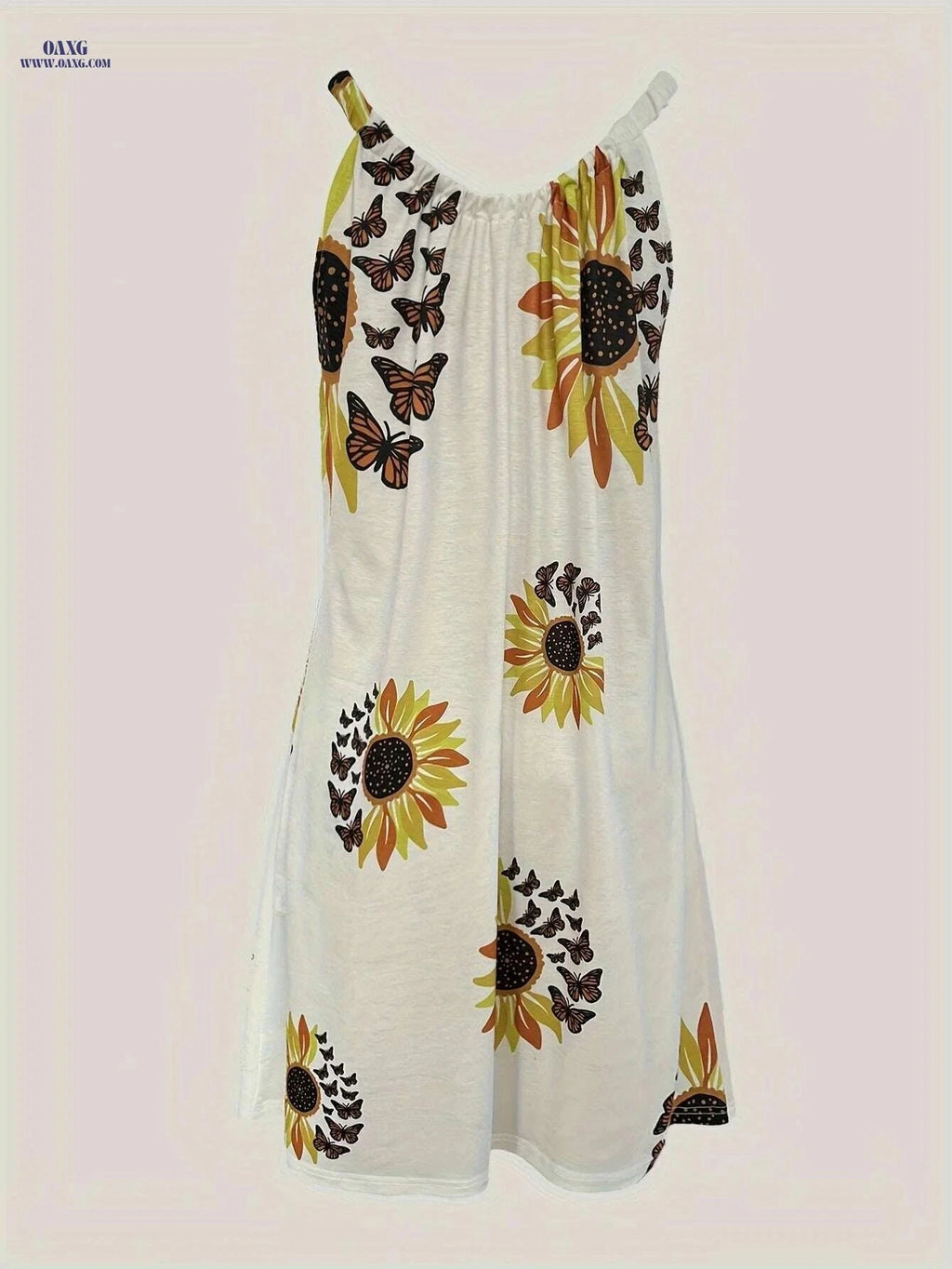 Women's Floral Sunflower Print Sleeveless Dress - Perfect for Vacation   OAXG White / S