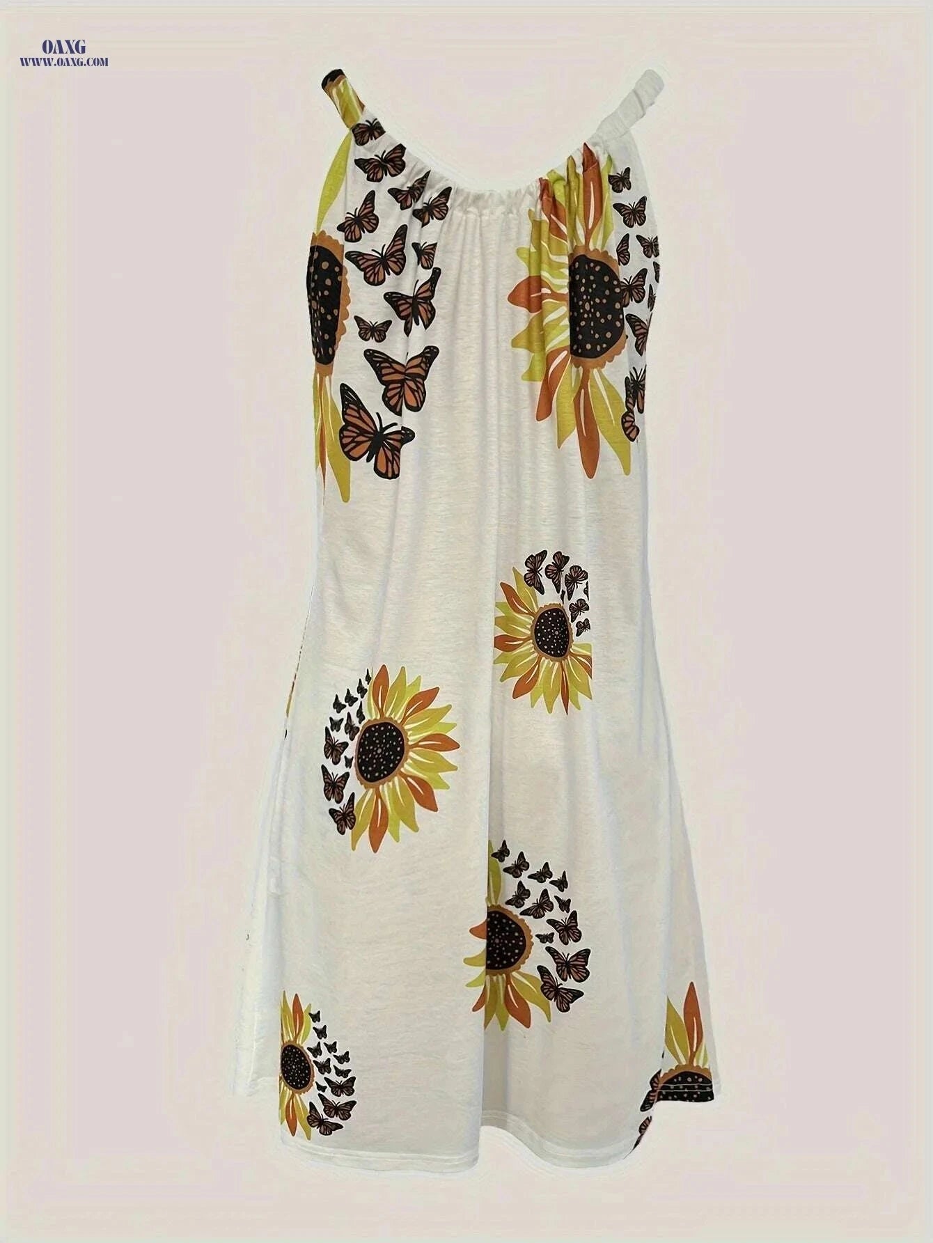 Women's Floral Sunflower Print Sleeveless Dress - Perfect for Vacation   OAXG White / S