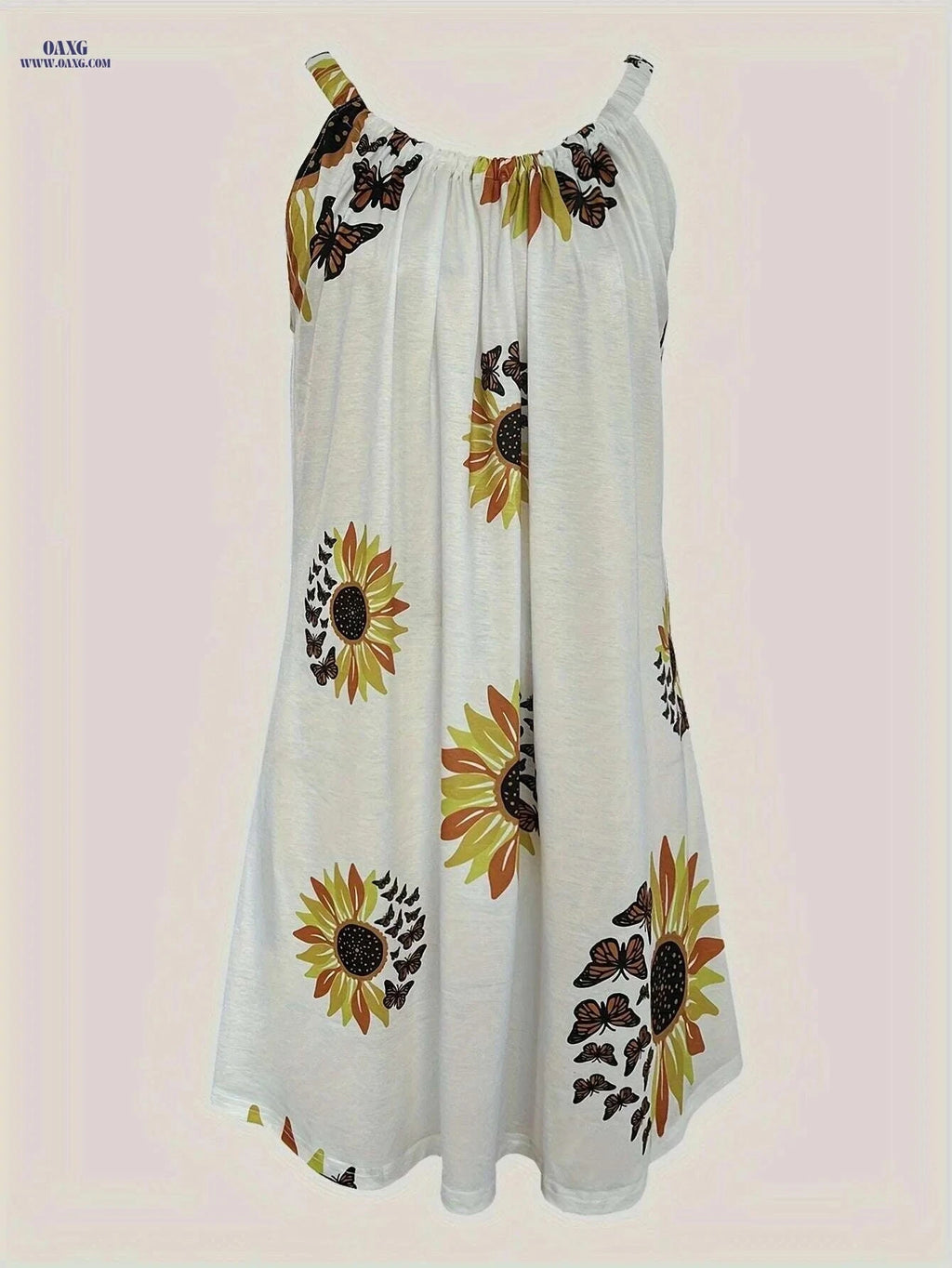 Women's Floral Sunflower Print Sleeveless Dress - Perfect for Vacation   OAXG White / S