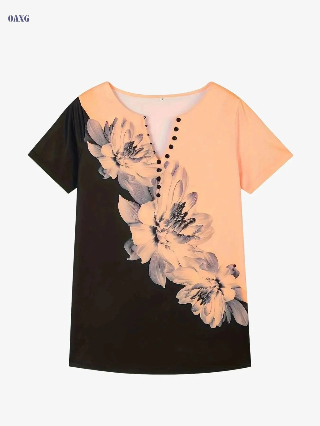 Women's Floral V-Neck Button Shirt - Loose Fit for Spring/Summer   OAXG 