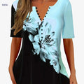 Women's Floral V-Neck Button Shirt - Loose Fit for Spring/Summer   OAXG Sky Blue / S