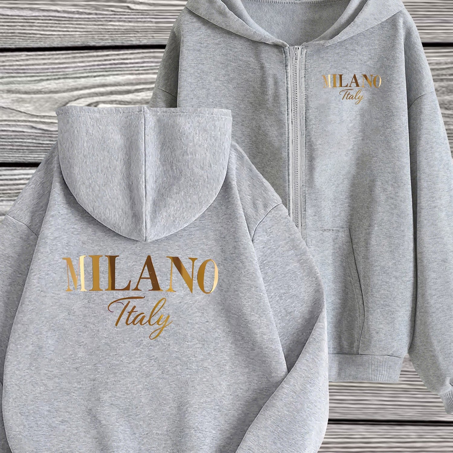 Women'S Full-Zip Hooded Jacket - Trendy Minimalist Artistic MILANO Letter Design, Long-Sleeve Zip-Up Sweatshirt, Suitable for Street Style, Gym, And Everyday Wear - Machine Washable Durable Casual Wear, Comfortable And Versatile in Sizes S-XL