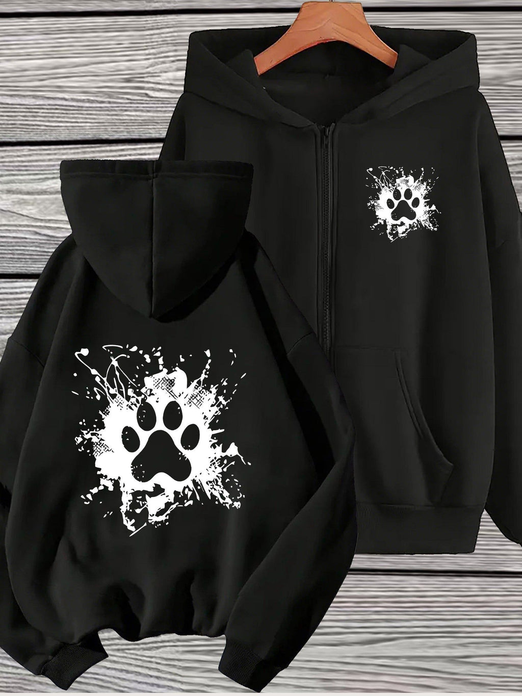Women's Full-Zip Hooded Jacket - Trendy Minimalist  Artistic Paw Print Geometric Pattern, Long-Sleeve Zippered Sweatshirt, Suitable for Street Style, Gym, and Daily Wear - Machine Washable Durable Casual Apparel, Comfortable and Versatile Sizes