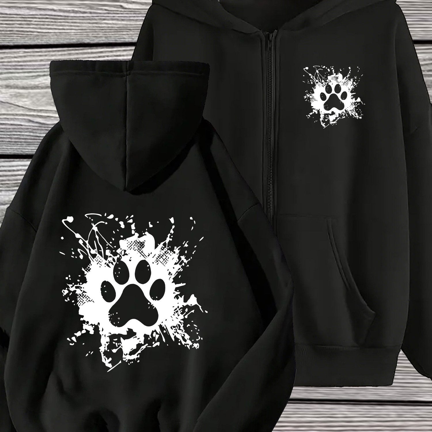 Women's Full-Zip Hooded Jacket - Trendy Minimalist  Artistic Paw Print Geometric Pattern, Long-Sleeve Zippered Sweatshirt, Suitable for Street Style, Gym, and Daily Wear - Machine Washable Durable Casual Apparel, Comfortable and Versatile Sizes