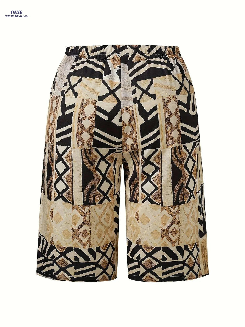 Women's Geometric Print Casual Shorts - Black & Beige All-Season Wear   OAXG 