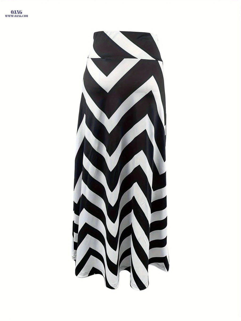 Women's Geometric Print Maxi Skirt - High-Waisted Flared Elegance   OAXG 