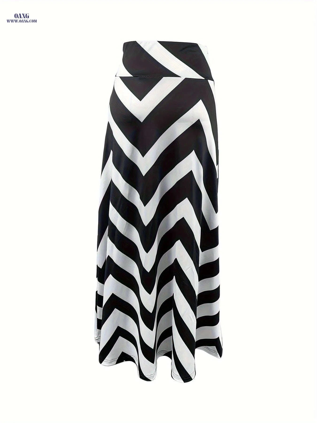 Women's Geometric Print Maxi Skirt - High-Waisted Flared Elegance   OAXG 
