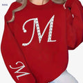 Women's Glitter 'M' Initial Sweatshirt - Casual Round Neck Pullover   OAXG 