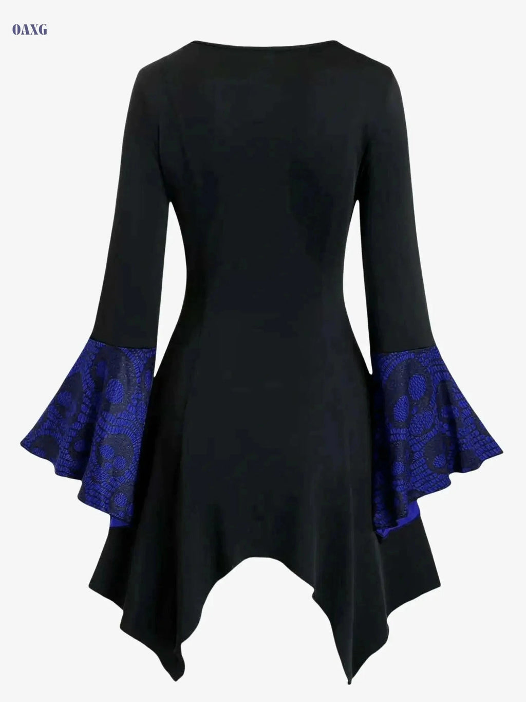 Women's Gothic Skull Print Top - Lace-Up Waist, Ruffled Sleeves   OAXG Red Print / S