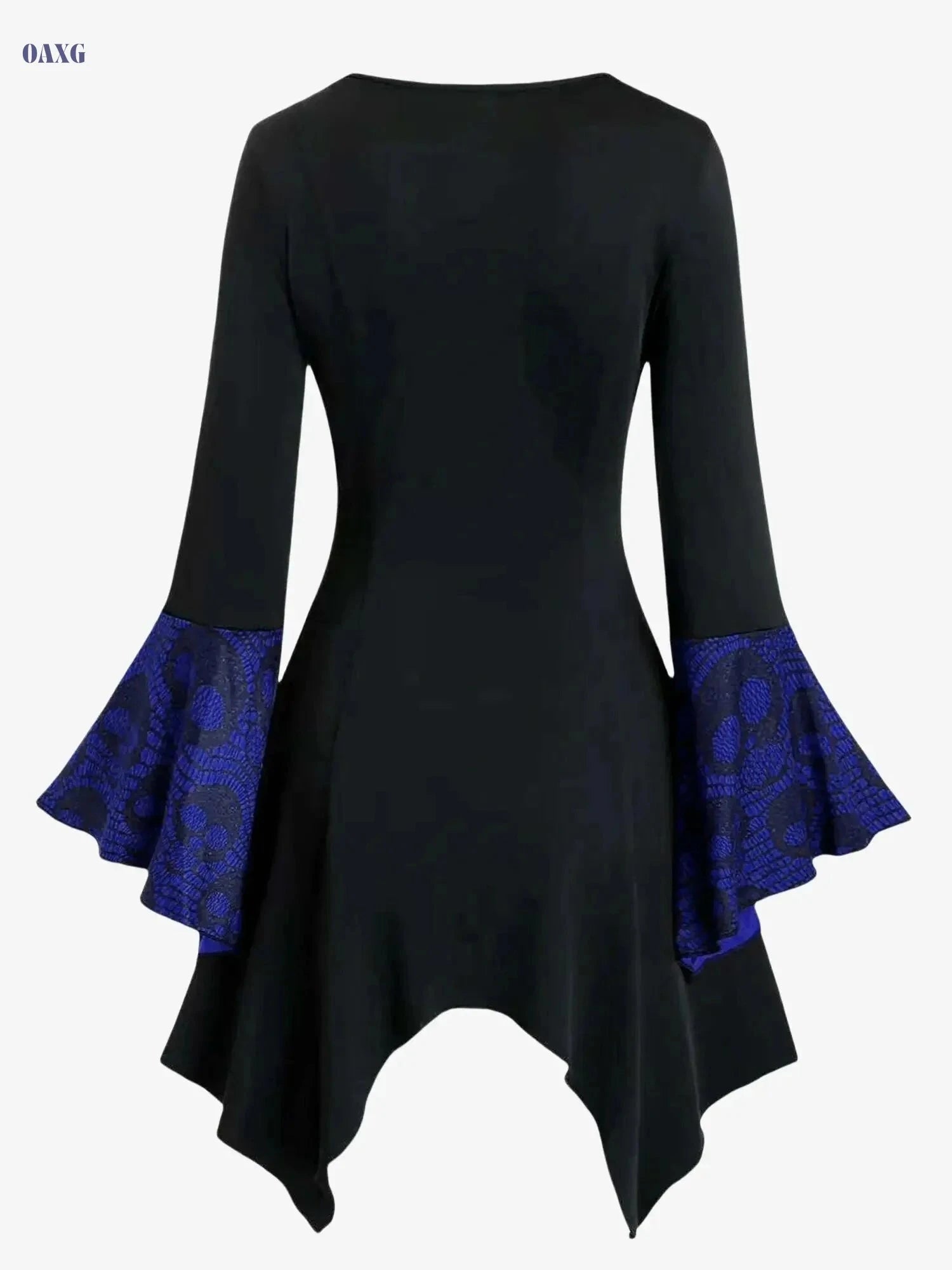 Women's Gothic Skull Print Top - Lace-Up Waist, Ruffled Sleeves   OAXG Red Print / S