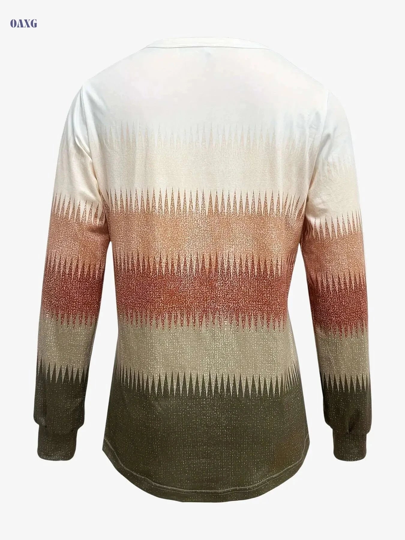 Women's Gradient Long Sleeve T-Shirt - Casual Button Crew Neck Top   OAXG 
