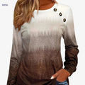 Women's Gradient Long Sleeve T-Shirt - Casual Button Crew Neck Top   OAXG Coffee color / S