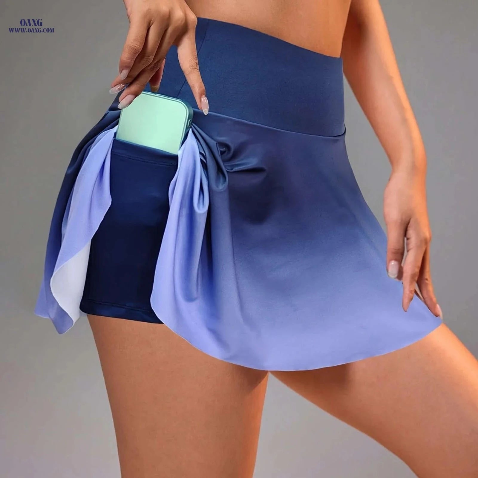 Women's Gradient Skirt with Phone Pocket - High Waist, Flowy Ombre Design   OAXG 