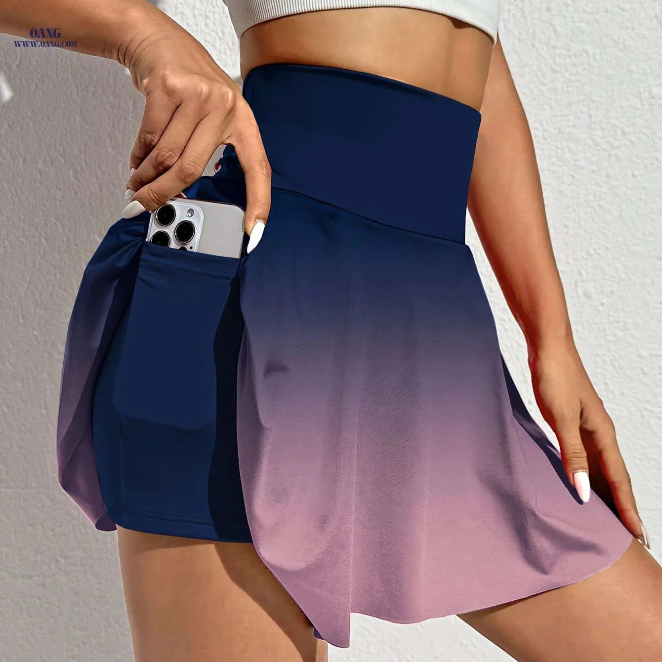 Women's Gradient Skirt with Phone Pocket - High Waist, Flowy Ombre Design   OAXG 
