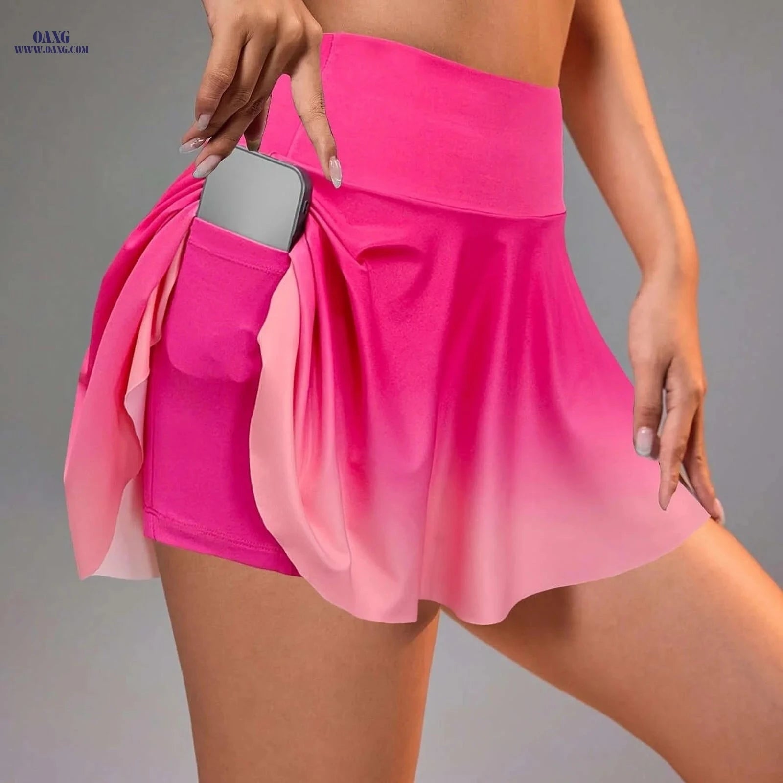 Women's Gradient Skirt with Phone Pocket - High Waist, Flowy Ombre Design   OAXG 