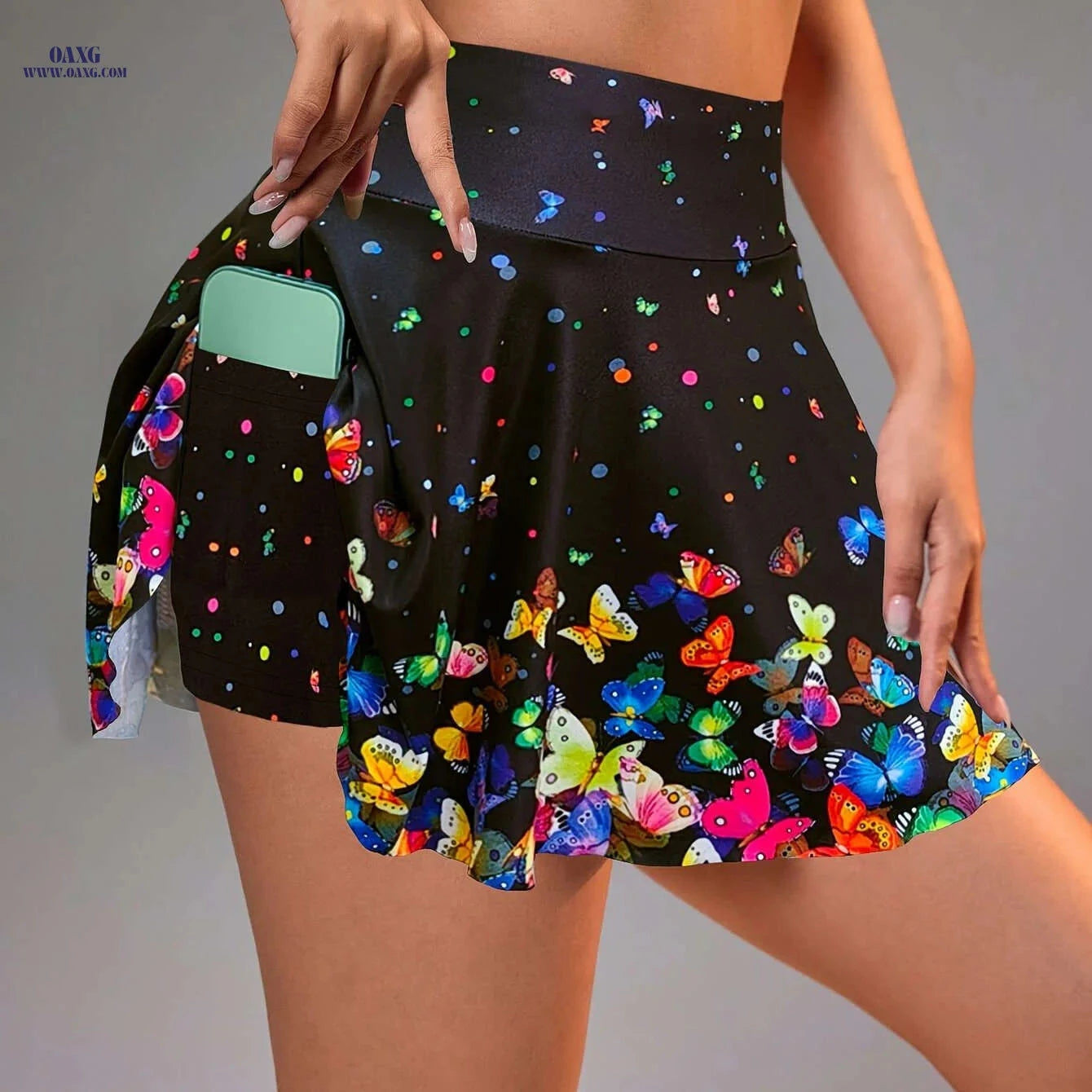 Women's Gradient Skirt with Phone Pocket - High Waist, Flowy Ombre Design   OAXG 
