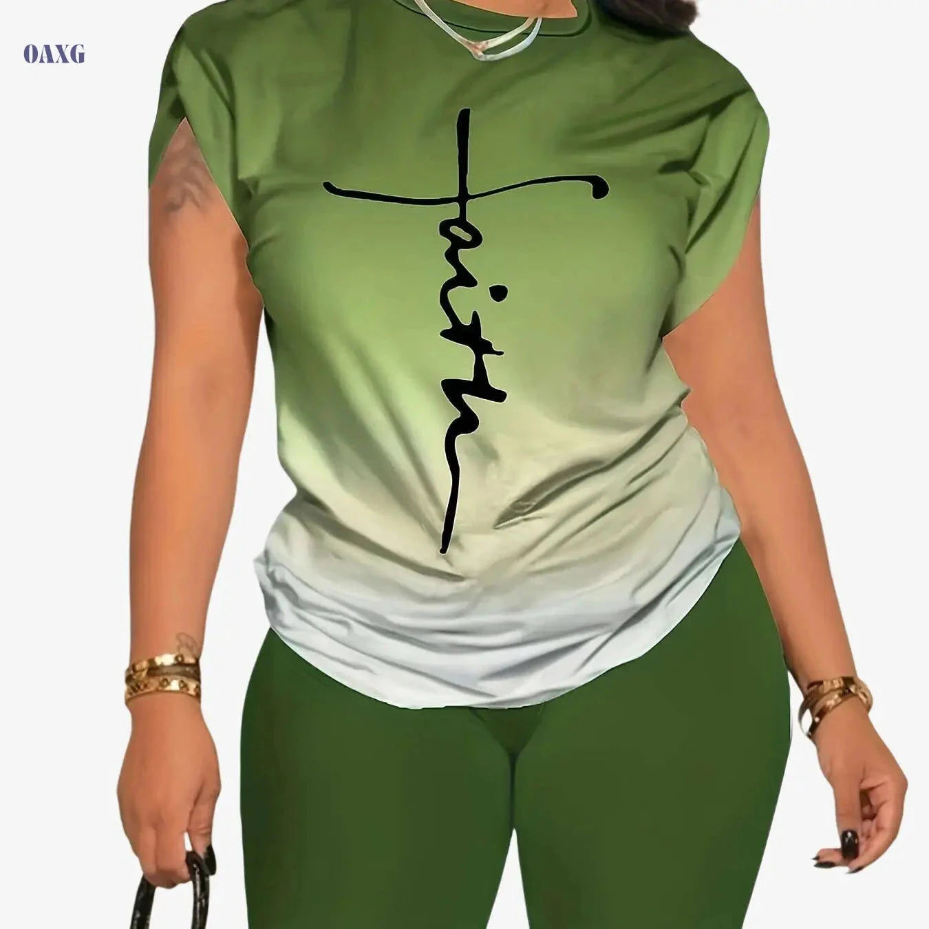 Women's Gradient T-Shirt & Shorts Set - Comfortable Casual Suit   OAXG 