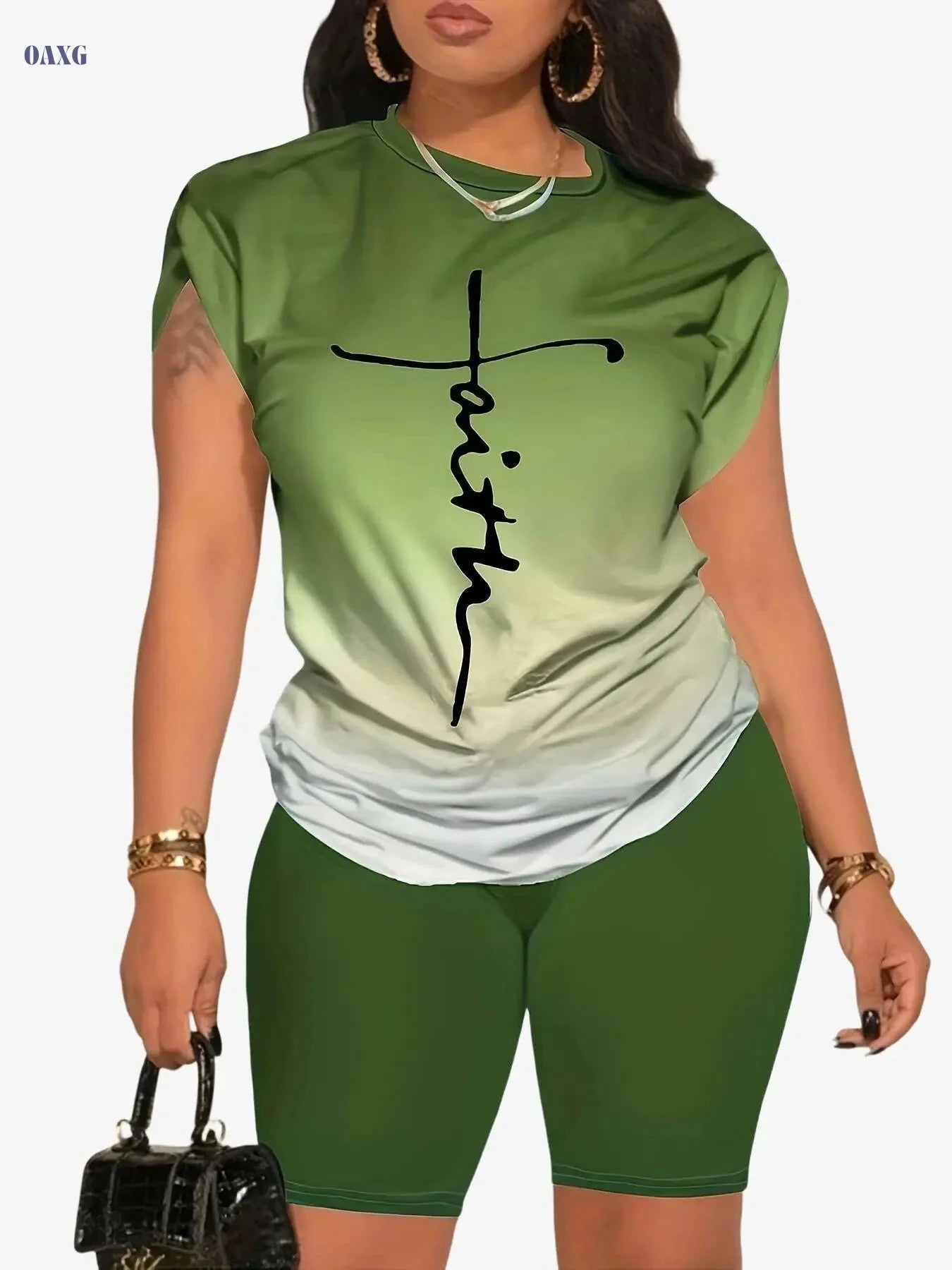 Women's Gradient T-Shirt & Shorts Set - Comfortable Casual Suit   OAXG 