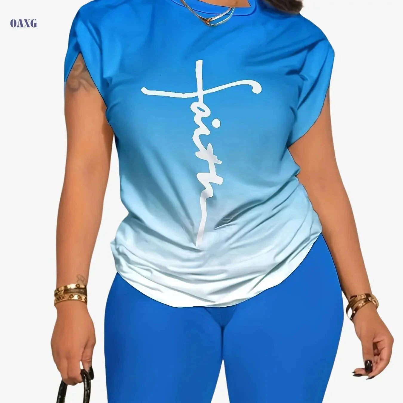 Women's Gradient T-Shirt & Shorts Set - Comfortable Casual Suit   OAXG 