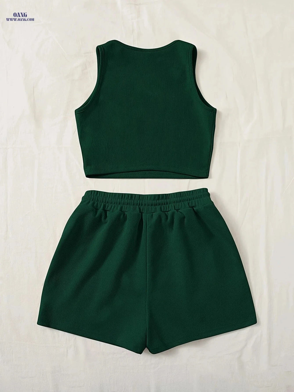 Women's Green Sleeveless Tank Top & Shorts Set - Casual All-Season Wear   OAXG 