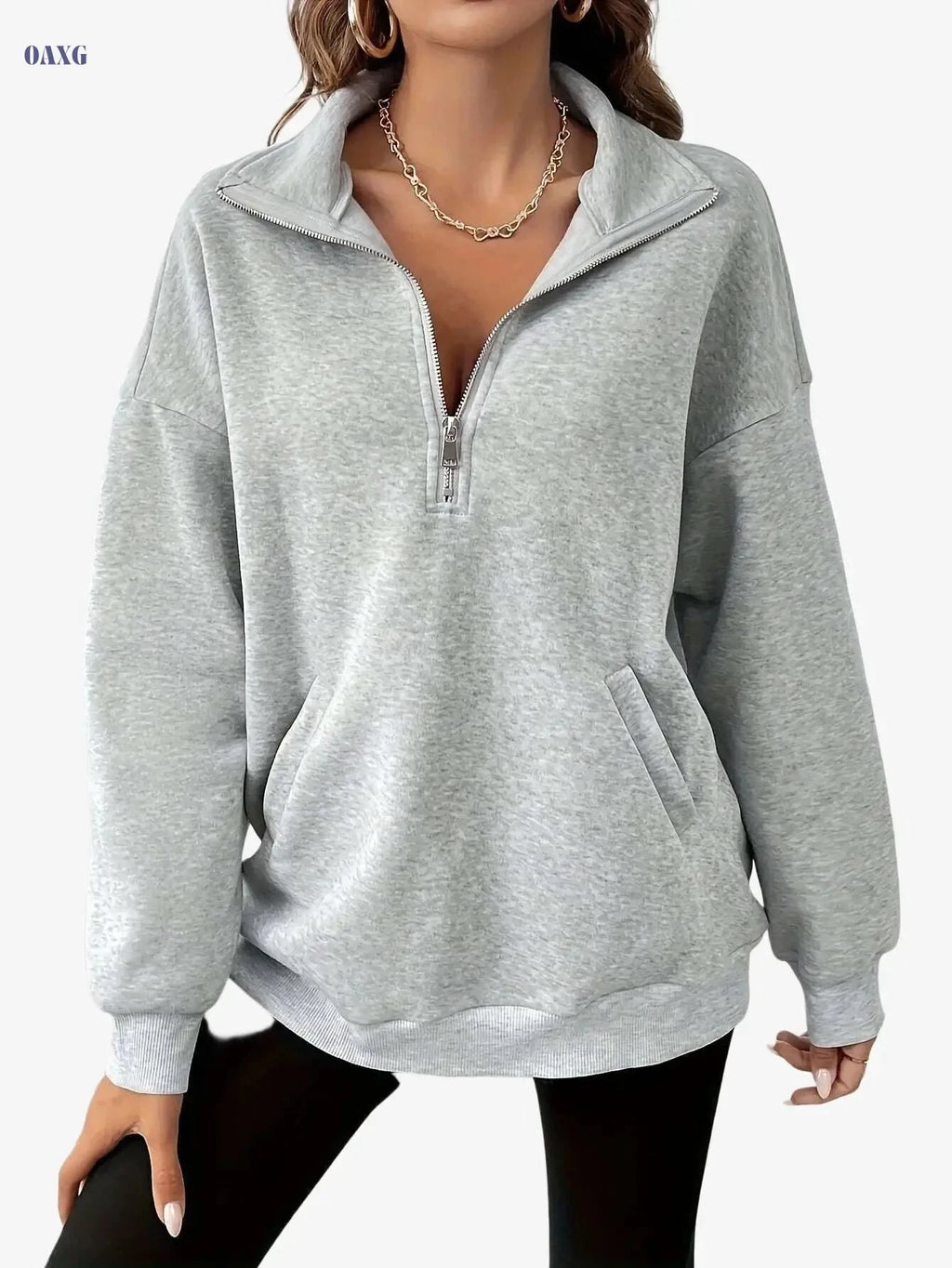 Women's Half-Zip Sweatshirt - Casual Sportswear for Winter Layering   OAXG 