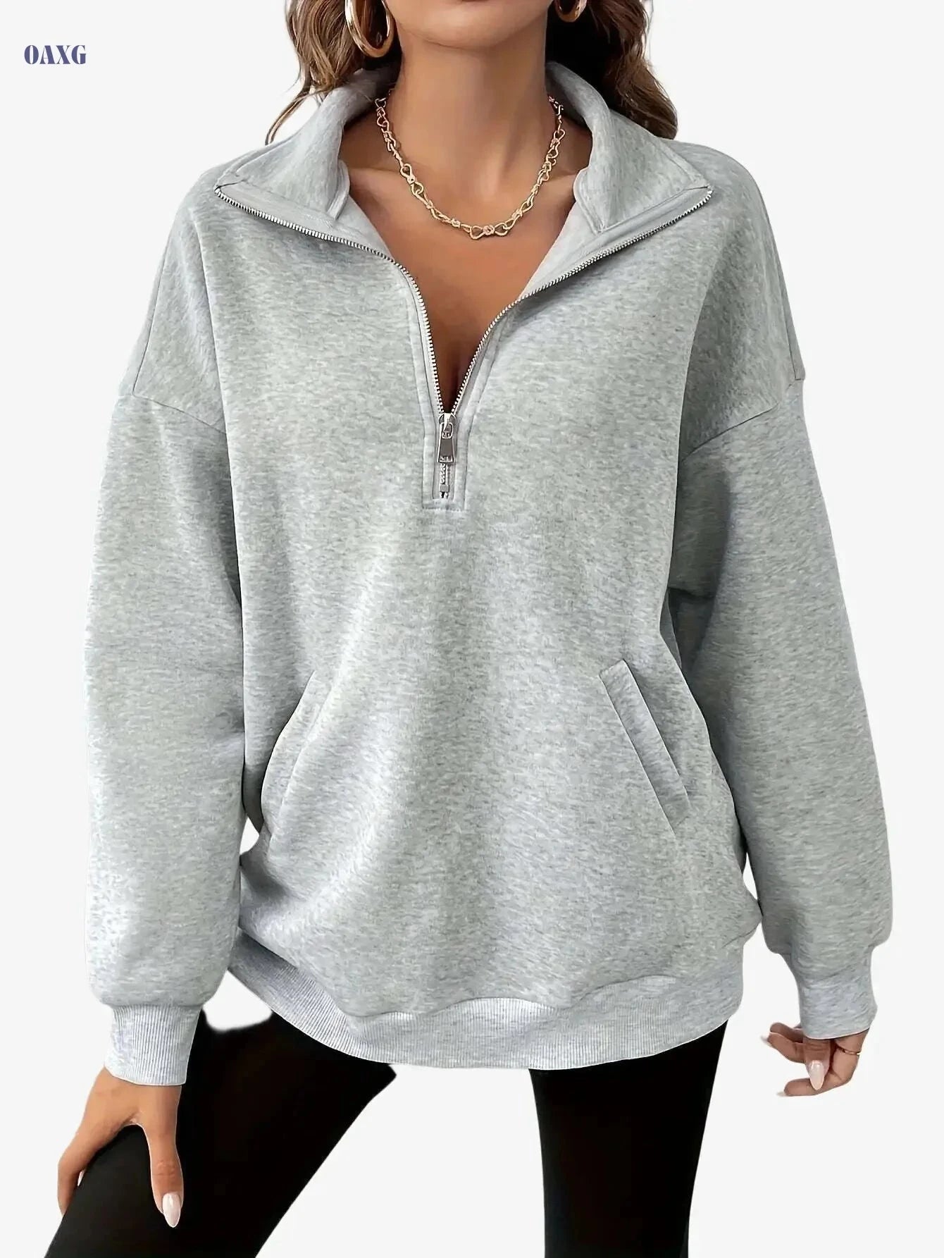 Women's Half-Zip Sweatshirt - Casual Sportswear for Winter Layering   OAXG 