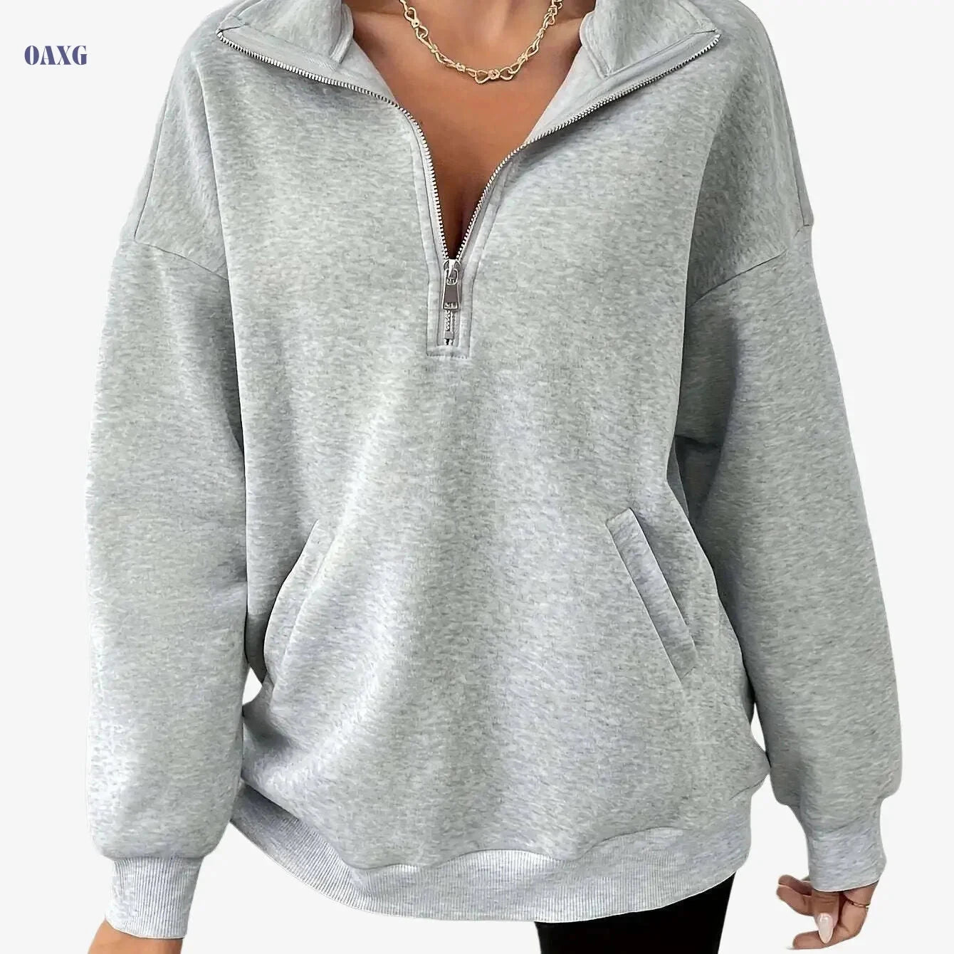Women's Half-Zip Sweatshirt - Casual Sportswear for Winter Layering   OAXG 