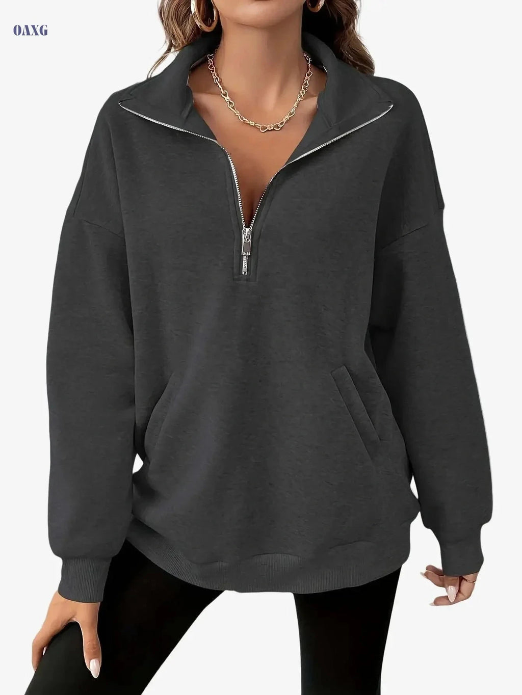 Women's Half-Zip Sweatshirt - Casual Sportswear for Winter Layering   OAXG 