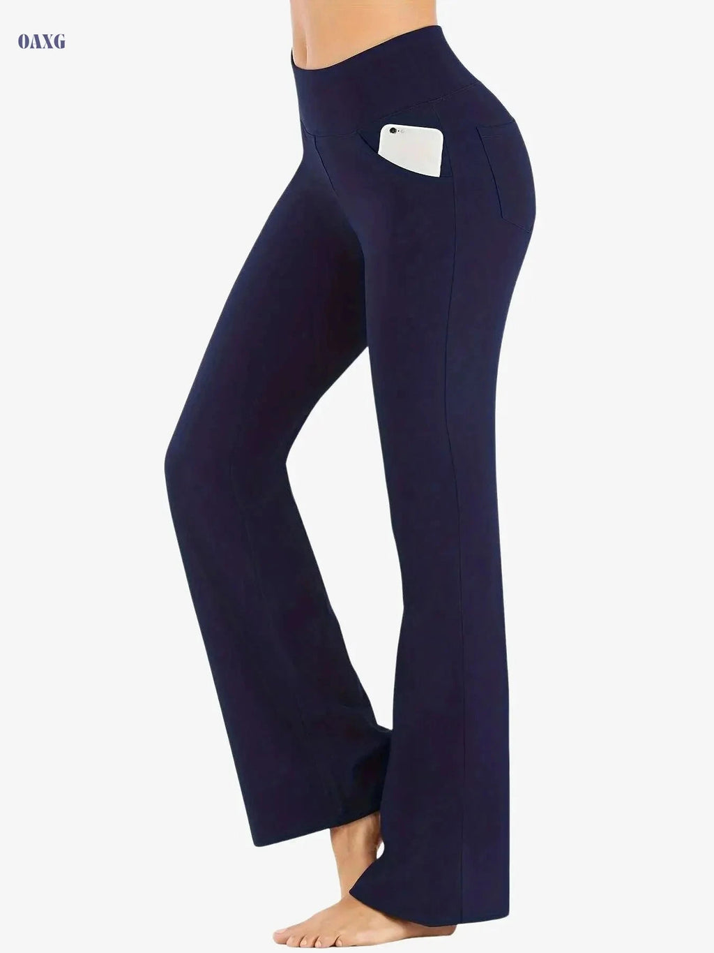 Women's High Elastic Sports Pants - Long, Casual, with Pocket   OAXG Navy Blue / S