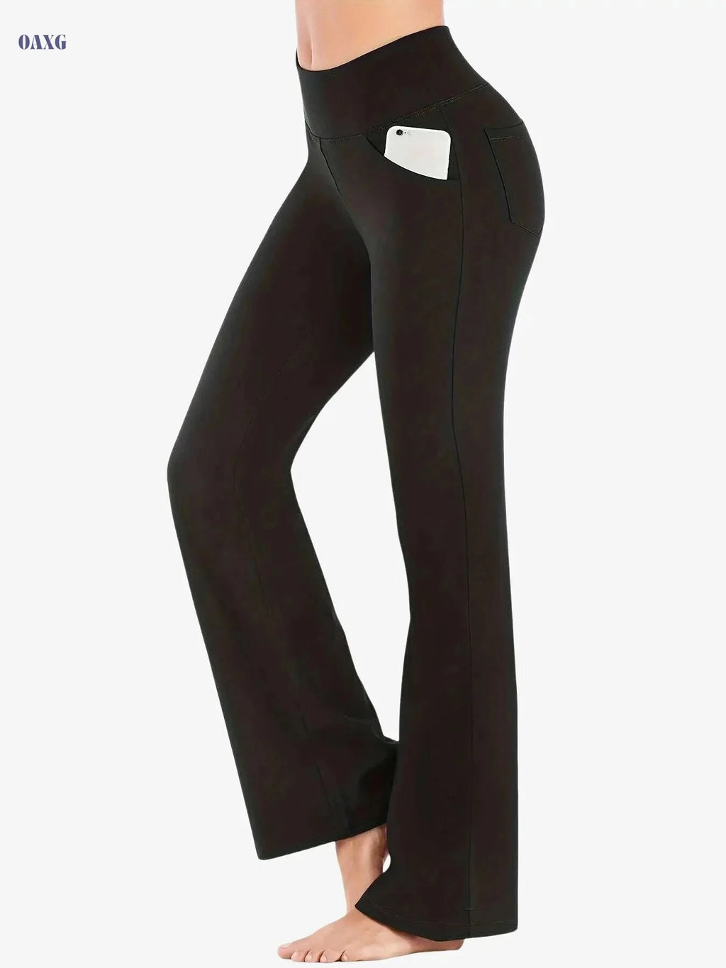 Women's High Elastic Sports Pants - Long, Casual, with Pocket   OAXG Navy Blue / S