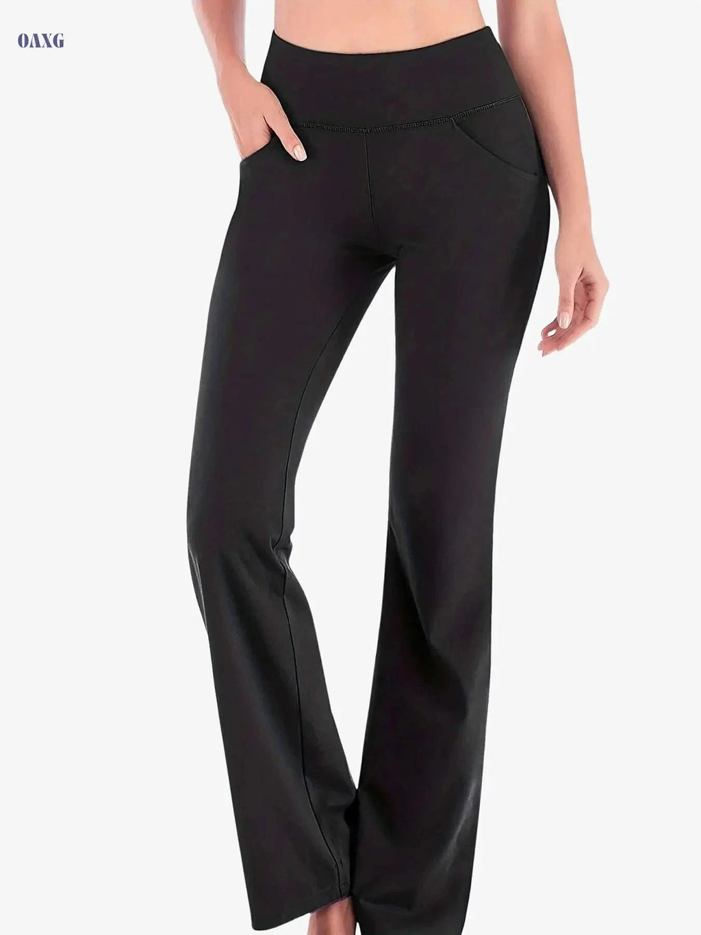 Women's High Elastic Sports Pants - Long, Casual, with Pocket   OAXG Navy Blue / S