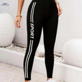Women's High-Elasticity Black Cropped Pants - Casual Letter Print   OAXG Black / S
