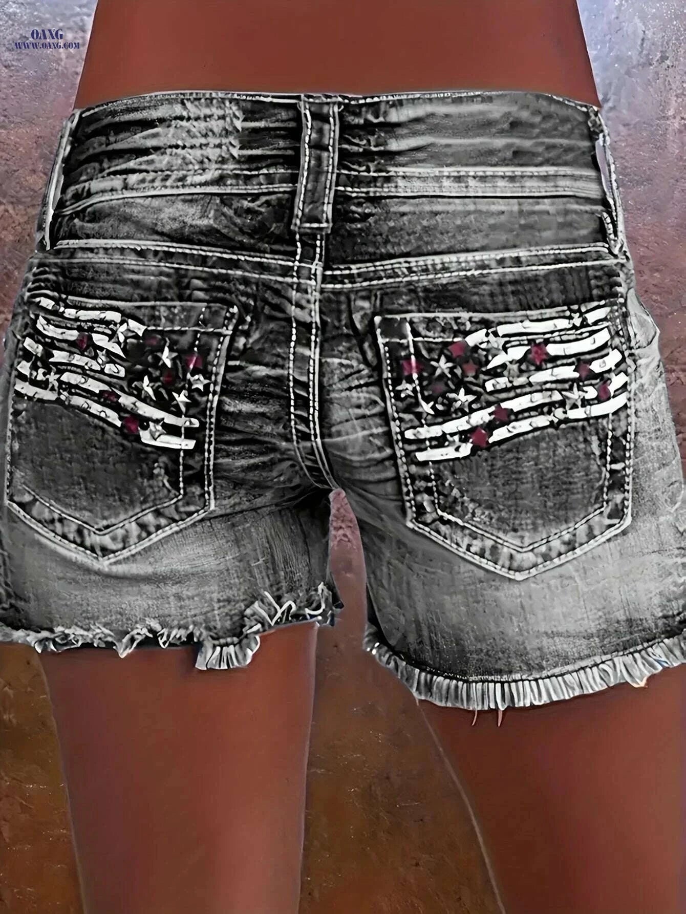Women's High-Elasticity Embroidered Denim Shorts - Casual Stretch Fit   OAXG 