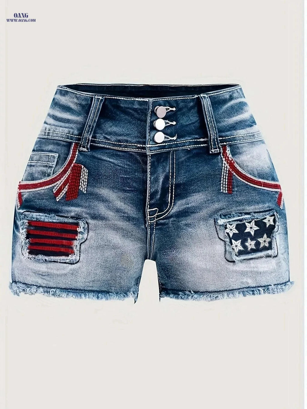 Women's High-Elasticity Embroidered Denim Shorts - Casual Stretch Fit   OAXG 