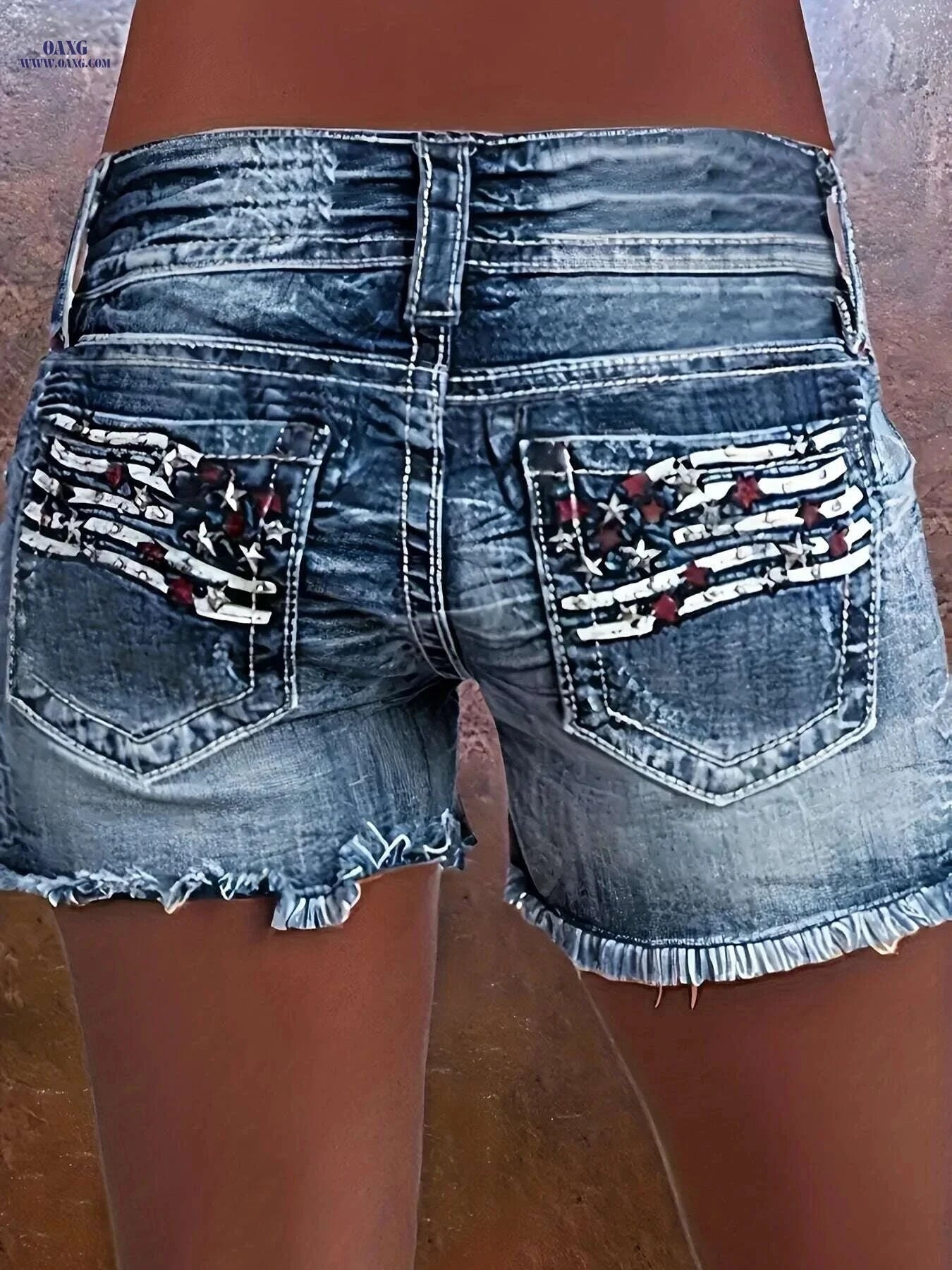 Women's High-Elasticity Embroidered Denim Shorts - Casual Stretch Fit   OAXG 