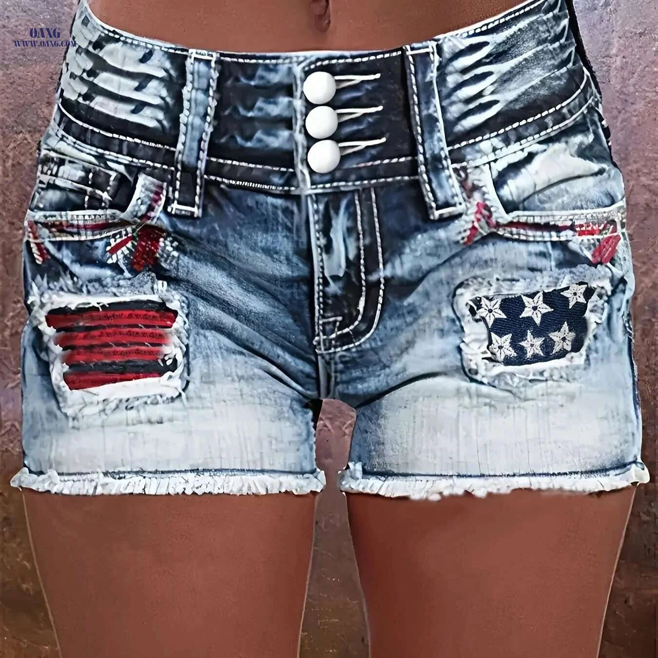 Women's High-Elasticity Embroidered Denim Shorts - Casual Stretch Fit   OAXG 