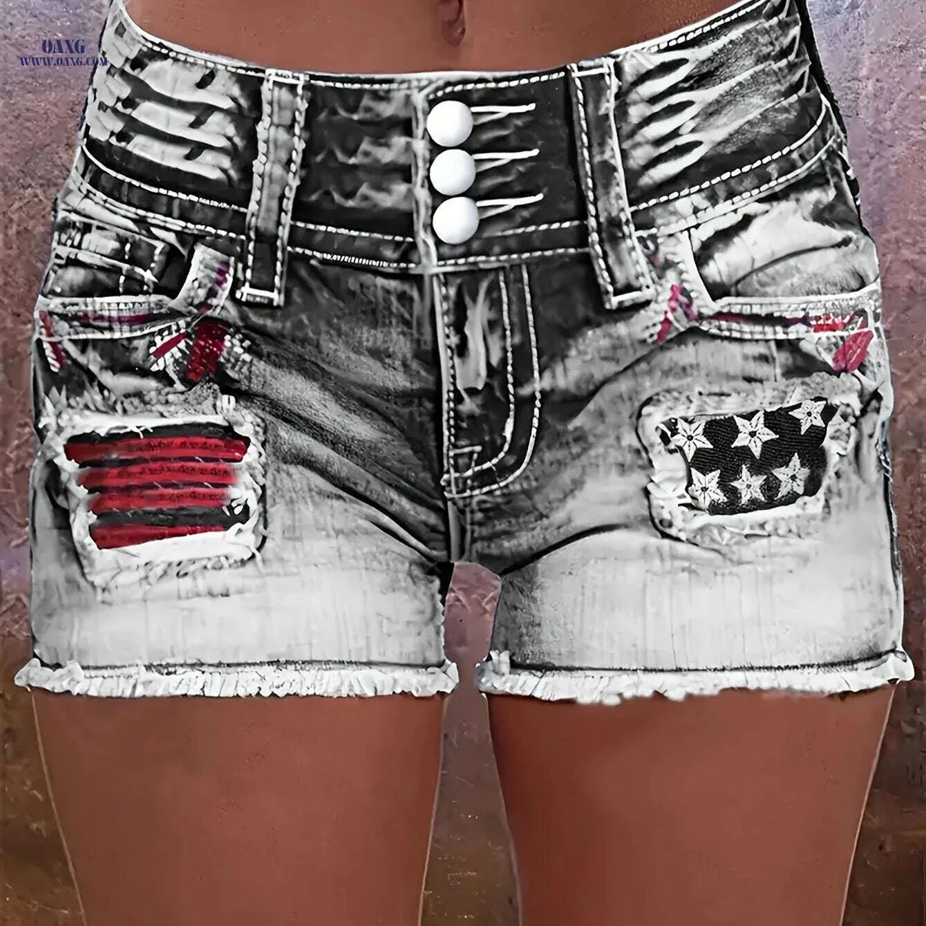 Women's High-Elasticity Embroidered Denim Shorts - Casual Stretch Fit   OAXG 