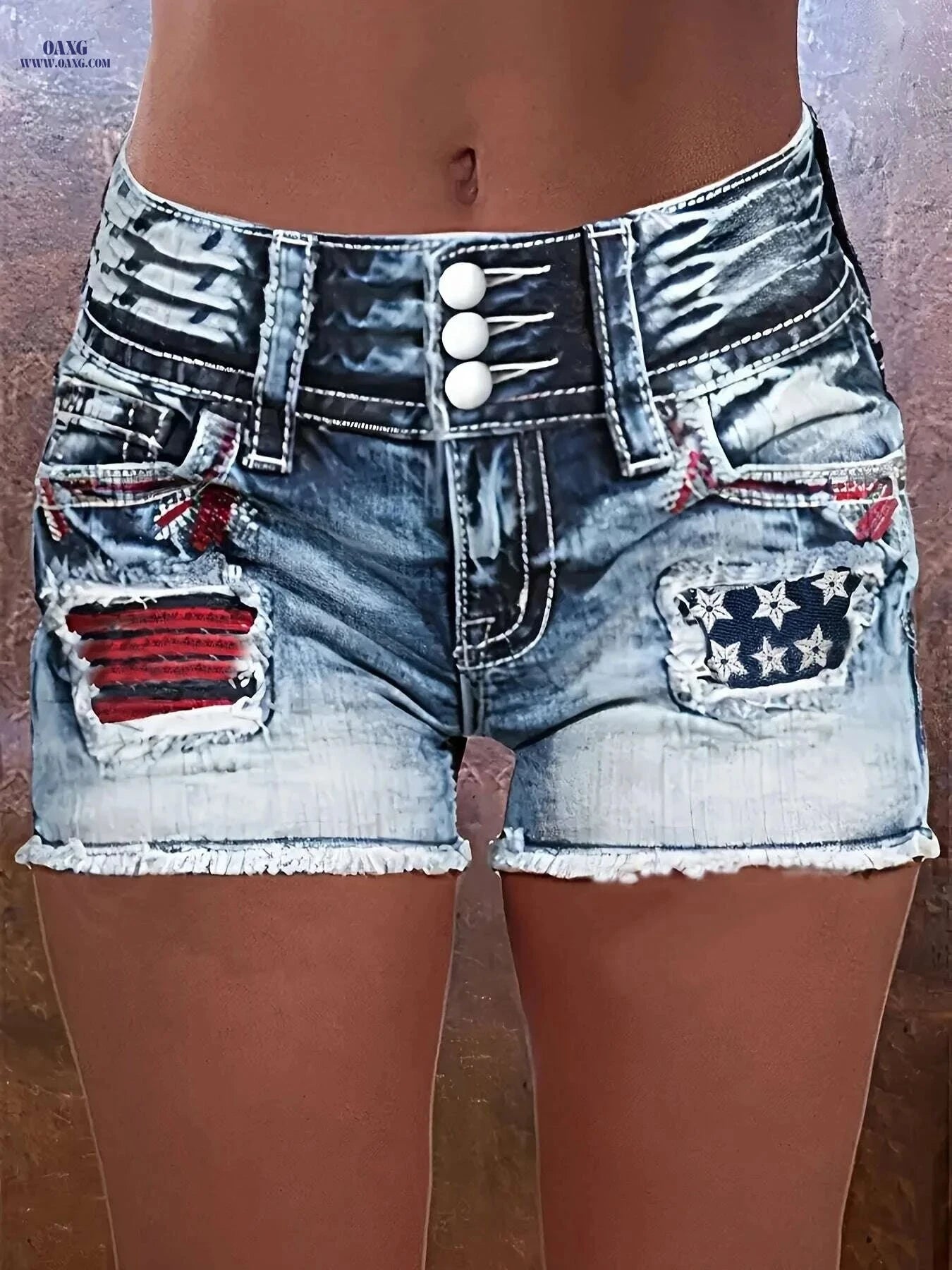 Women's High-Elasticity Embroidered Denim Shorts - Casual Stretch Fit   OAXG 