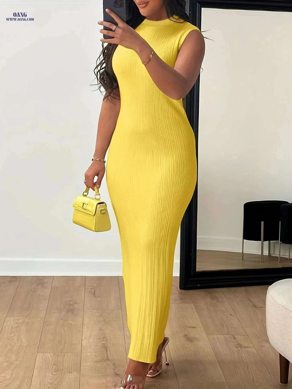 Women's High Elasticity Sleeveless Dress - Casual Pencil for Summer   OAXG Golden / XS