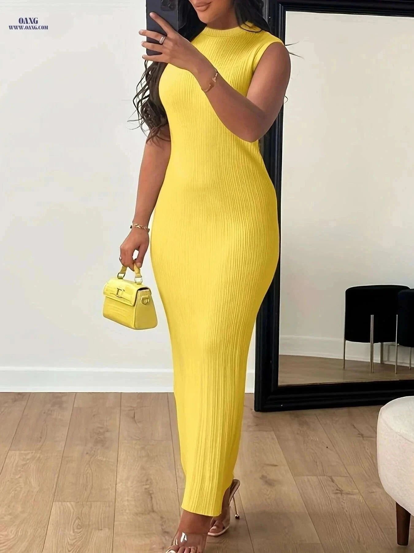 Women's High Elasticity Sleeveless Dress - Casual Pencil for Summer   OAXG Golden / XS
