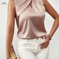 Women's High-Neck Sleeveless Blouse - Lightweight Solid Color Top   OAXG 