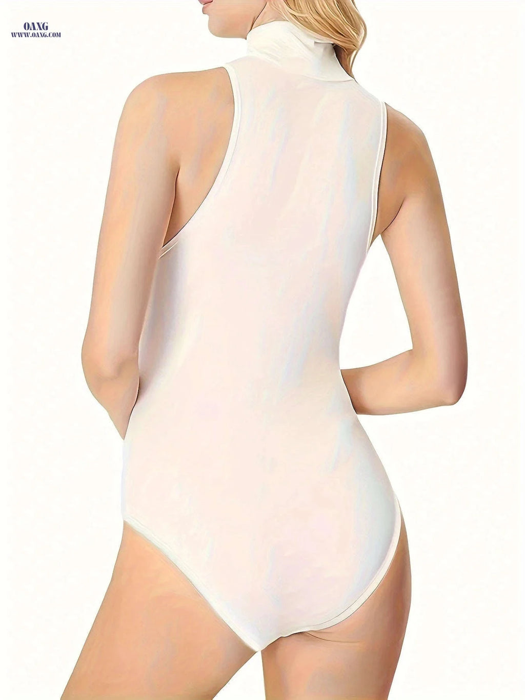 Women's High-Neck Sleeveless Bodysuit - Mid Elasticity & Solid Color   OAXG 