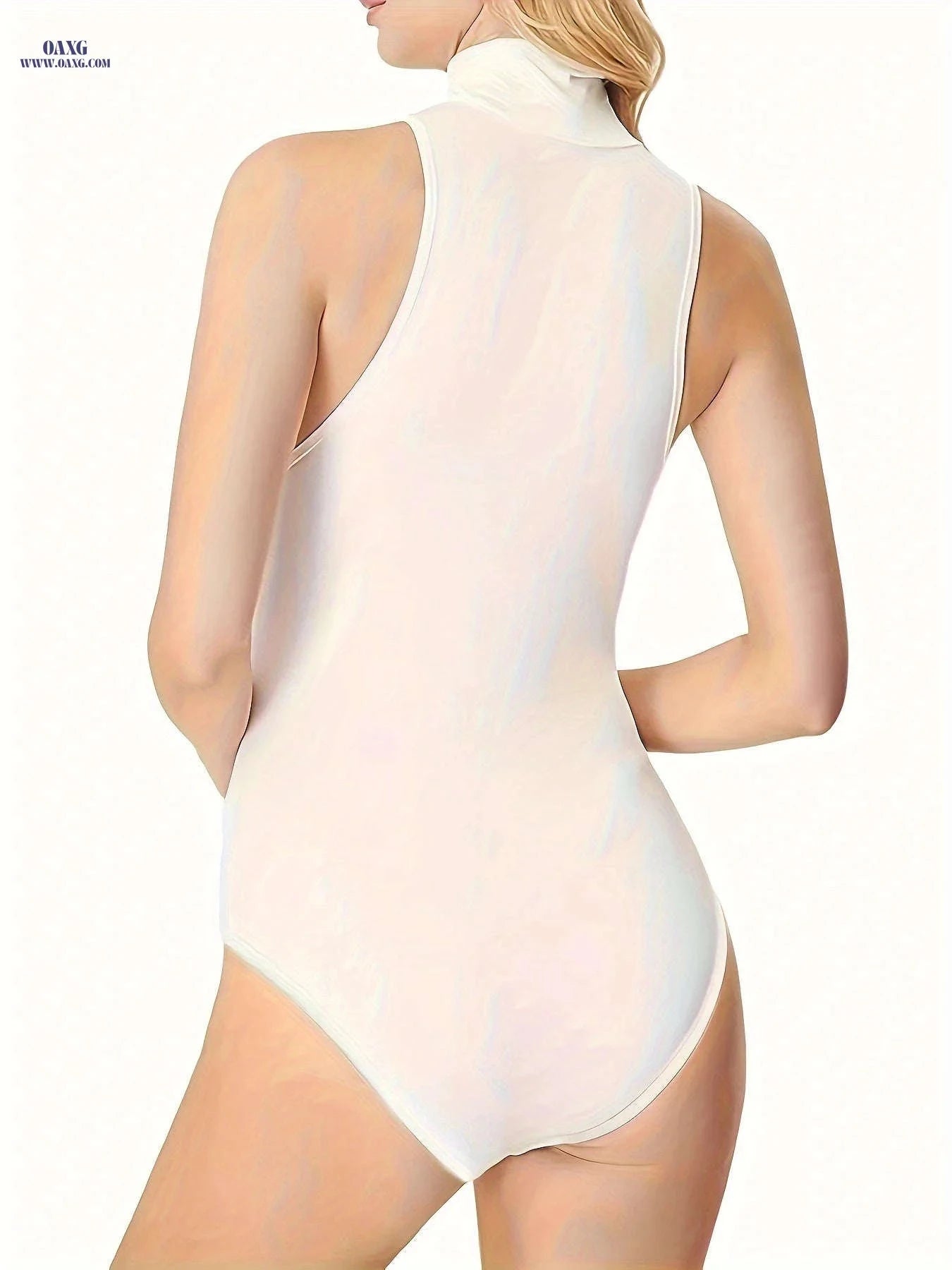 Women's High-Neck Sleeveless Bodysuit - Mid Elasticity & Solid Color   OAXG 
