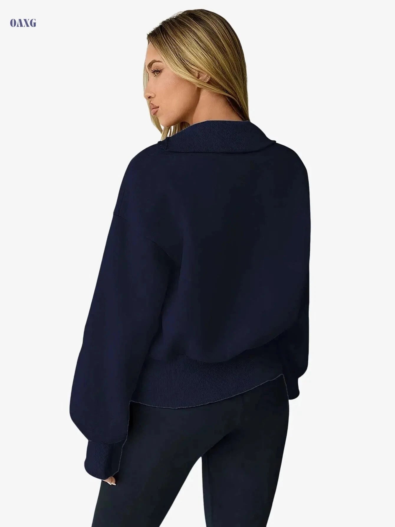 Women's High-Neck Zip-Up Sports Hoodie - Color-Blocked Casual Style   OAXG Grey / XS